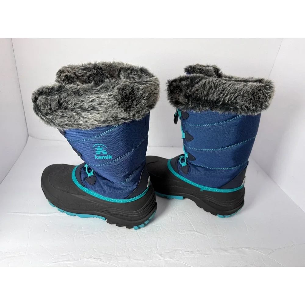 Kamik Kids Navy Blue Teal Waterproof Faux Fur Winter Snow Boots Size 6